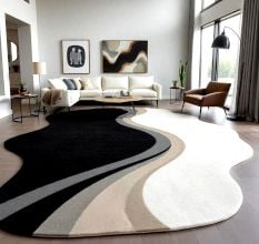 Handcrafted Black White Wave Living Room Rug